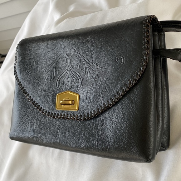 Meeker Leather Purse Black Hand Tooled Vintage - Picture 2 of 10